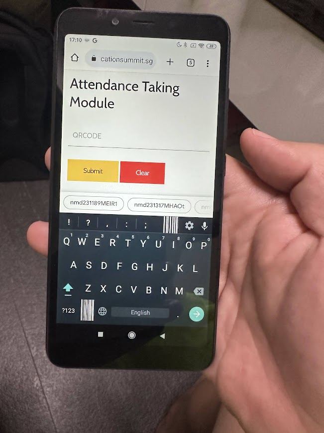 Mobile attendance taking module used for QR code attendee check-in