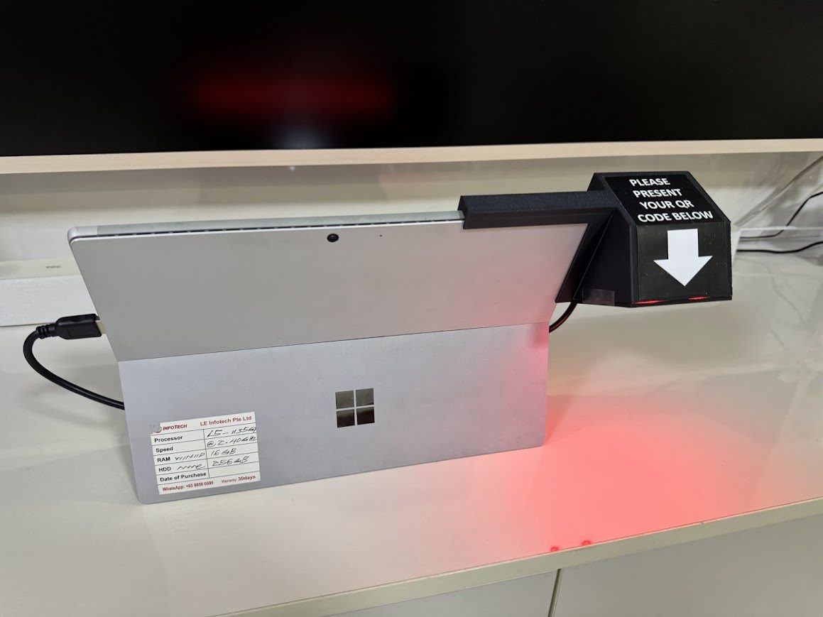 QR code scanning device for attendee check-in and attendance taking